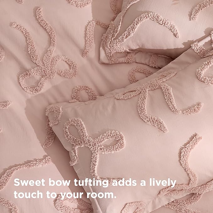 Bedsure Boho Duvet Cover King Size - Rose Pink Tufted Boho Bedding, Farmhouse Shabby Chic Embroidery Bedding for All Seasons, 3 Pieces, 1 Soft Jacquard King Comforter Cover and 2 Pillow Shams