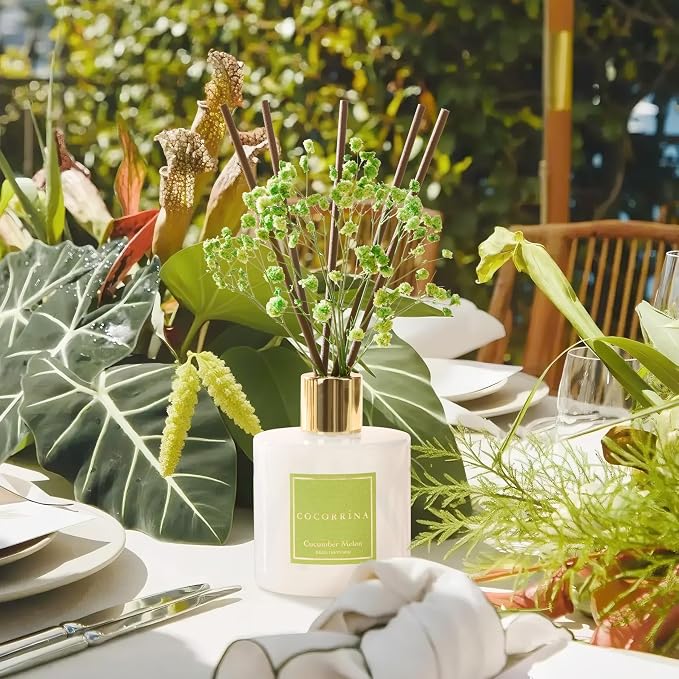 COCORRÍNA Reed Diffuser - Cucumber Melon 6.7 fl oz Reed Diffuser with Sticks, Home Bedrrom Bathroom Shelf Decor