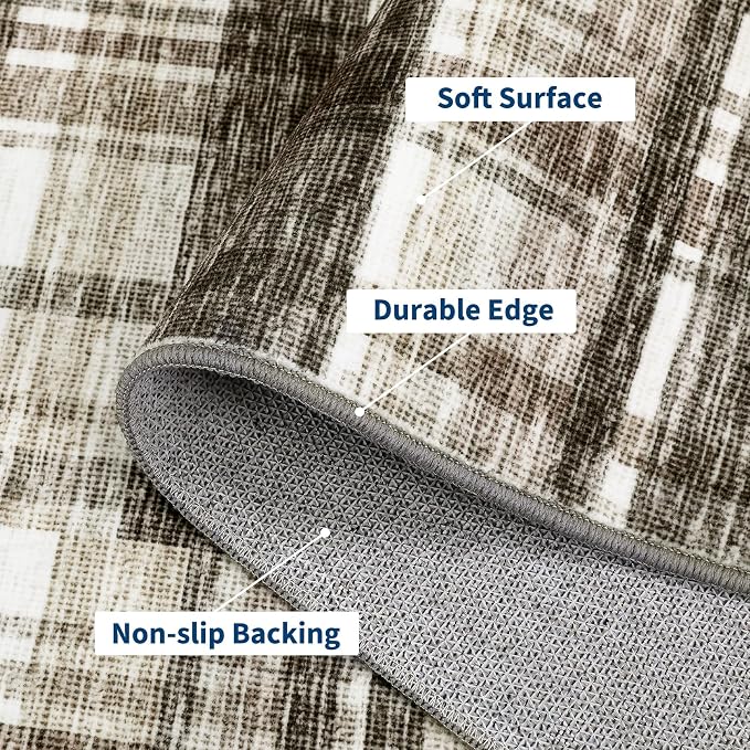 Modern Area Rug 8x10 Rug for Living Room Washable Rug Non Slip Geometric Plaid Throw Rugs Rustic Large Area Rug Low Pile Bedroom Rugs Stain Resistant Carpet for Classroom Office Beige 8'x10'