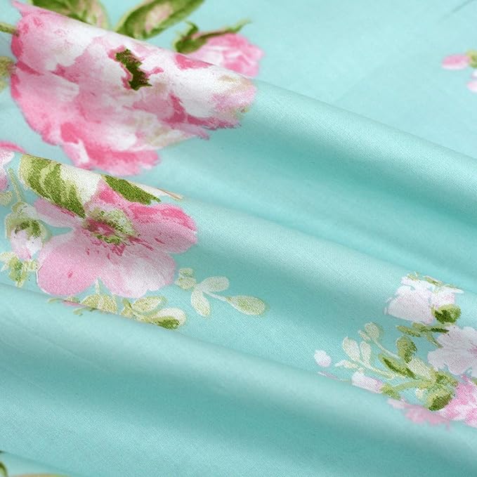 FADFAY Shabby Floral Duvet Cover Set Pink Grid Cotton Farmhouse Bedding with Hidden Zipper Closure 3 Pieces, 1duvet Cover & 2pillowcases,Full Size