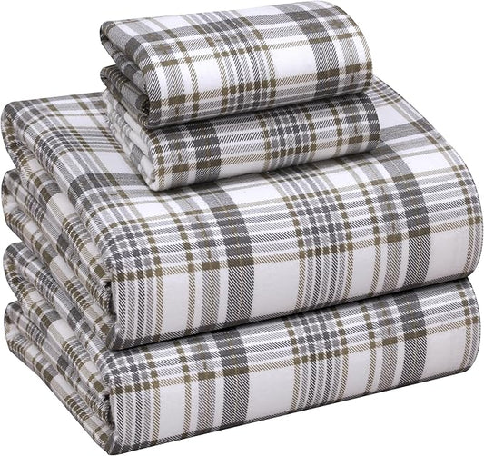 RUVANTI Flannel Sheets Queen Size - 100% Cotton Double Brushed Bed Sheets, Deep Pockets 16 Inches Queen Sheet Set, All Seasons Breathable & Extra Soft - Warm & Cozy, 4 Piece, Modest
