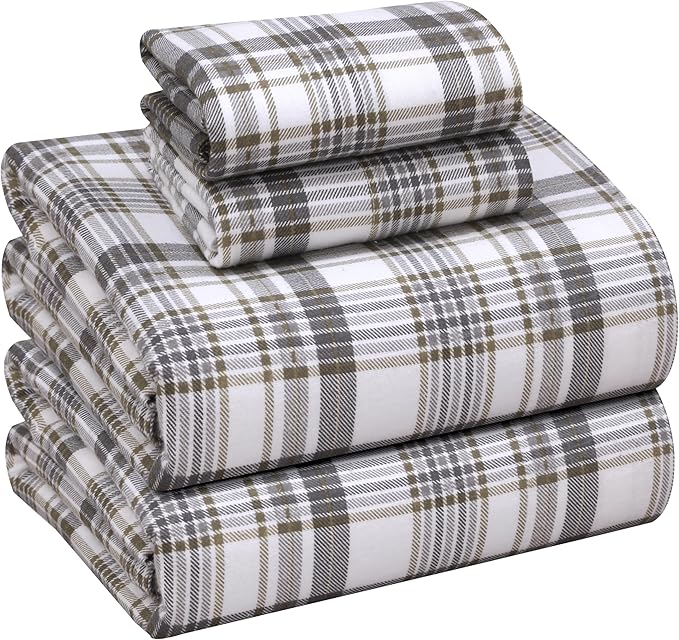 RUVANTI Flannel Sheets Full Size - 100% Cotton Double Brushed Bed Sheets Set, Deep Pockets 16 Inches, All Seasons Breathable & Extra Soft Full Sheets, Warm & Cozy, 4 Piece, Modest