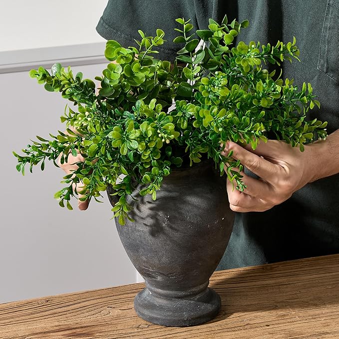Ceramic Rustic Flower Vase with Handles, 8.36 Inch Tall Vintage Pottery Home Decor, Farmhouse Terracotta Vase for Living Room, Table, Shelf, Mantel Decoration, Farmhouse- Black Bronze