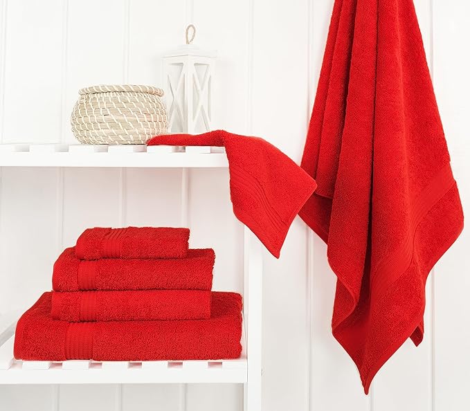 Cotton Paradise 100% Cotton Turkish Towel Set, Soft Absorbent Quick Dry, 6 Piece Towel Set, Red