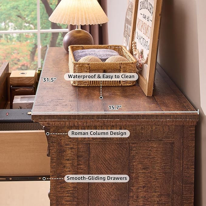 T4TREAM Farmhouse 5 Drawer Dresser for Bedroom, 47" Tall Wood Dresser with Ample Storage Space and Rustic Charm, Reclaimed Barnwood