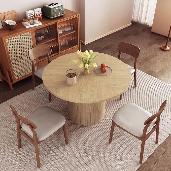 weselon Round Dining Table for 4, Modern Farmhouse Kitchen Table, 47 Inch Small Circle Dining Tables with Wood Strip Base for Kitchen Living Room (Natural)
