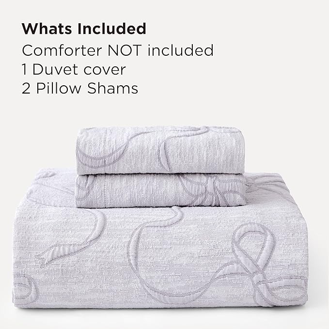 Bedsure Purple Duvet Cover Queen Size with Bowknot Jacquard Design, Soft and Elegant Boho Bedding Set, Luxurious Craftsmanship for a Stylish Bedroom,Includes 1 90"x90" Duvet Cover & 2 Pillow Shams