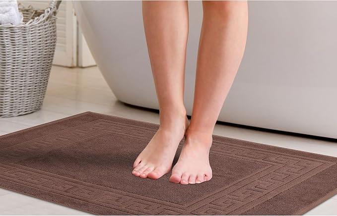 Superior Heavyweight Cotton Bath Mats, Bath Rugs For Bathroom Accessories, Washable Rug For Shower, Bath, Toilet, Modern Decor, No Backing, Luxury Hotel And Spa Quality, Set of 2, 22" x 35", Mocha