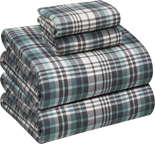 RUVANTI Flannel Sheets Full Size - 100% Cotton Double Brushed Bed Sheets Set, Deep Pockets 16 Inches, All Seasons Breathable & Extra Soft Full Sheets, Warm & Cozy, 4 Piece, Mint Grey