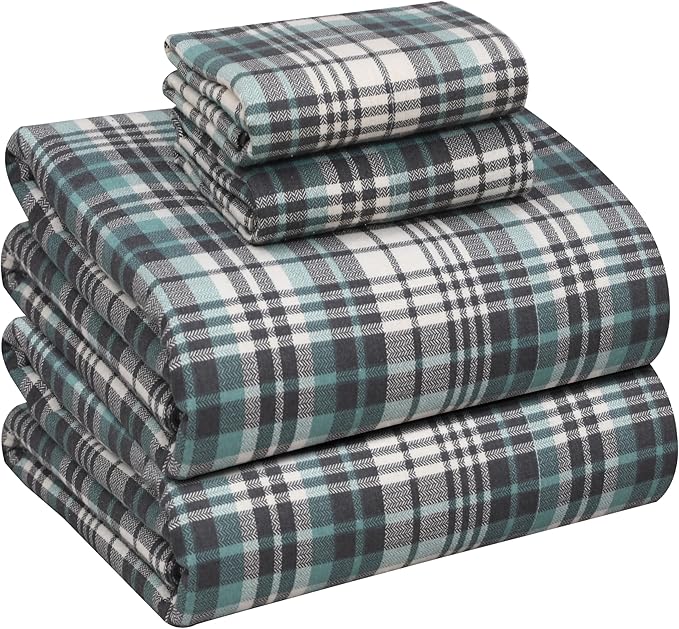 RUVANTI Flannel Sheets King Size - 100% Cotton Brushed King Size Sheets Set - Deep Pockets 16 Inches Bed Sheets - All Seasons Breathable & Extra Soft - Warm & Cozy, 4 Piece, Mint Grey