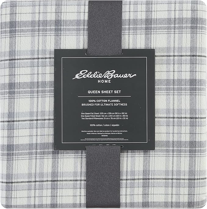 Eddie Bauer - Flannel Sheets Twin Size, Anti-Pilling & Wrinkle Resistant Cotton, Touchably Soft for All-Season Comfort - Bed Sheets with Matching Pillowcases & Fitted Sheet (Beacon Hill Ivory)