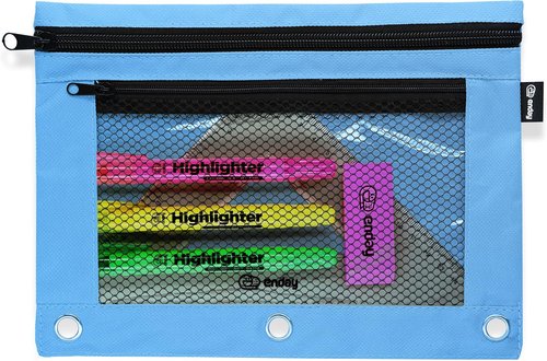 Enday Blue Pencil Pouch - Zippered 3 Ring Binder Case for School, Home & Office | Large Size