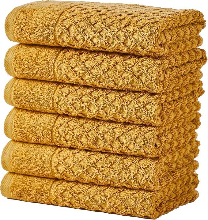 Great Bay Home Hand Towels - 100% Cotton 6 Pack 26x16 Hand Towel Set - Absorbent, Durable, Quick-Dry Towels for Bathroom (Marigold)