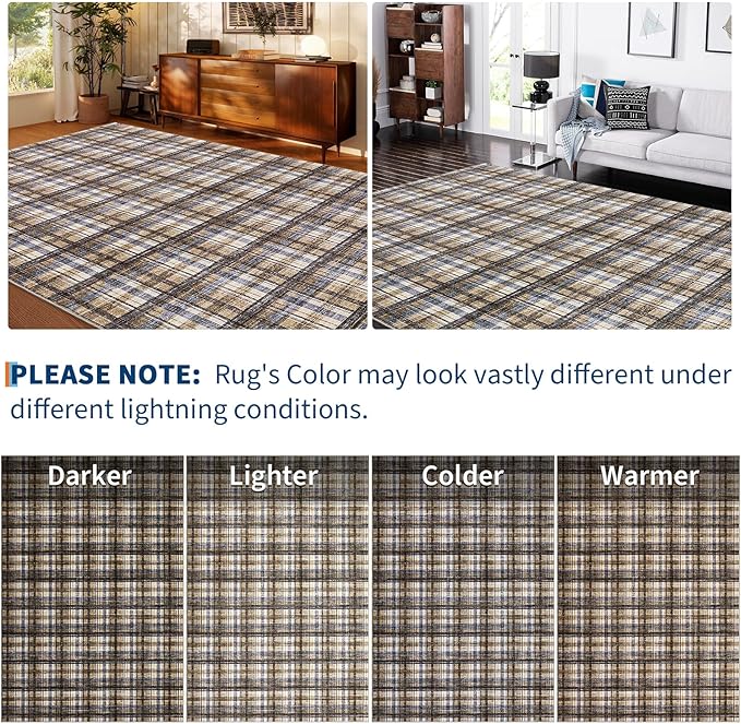 Modern Living Room Rug 10x13 Large Area Rug Machine Washable Floor Carpet, Non-Slip Farmhouse Soft Rugs, Low-Pile Non-Shedding Accent Rug, Foldable Area Rug for Bedroom, Playroom