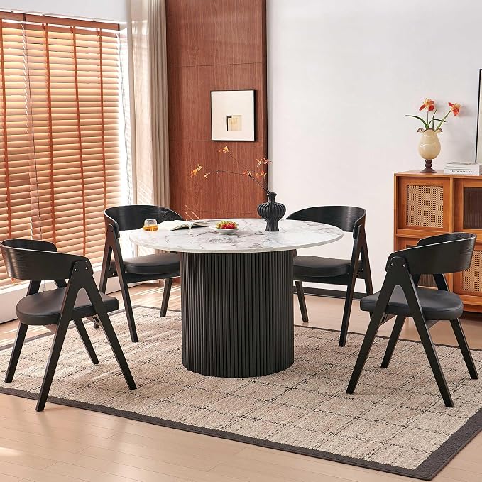 Homedot Modern Round Pedestal Dining Table for 4-6, 47" Kitchen Table with White Marble Grain Tabletop Engineered Wood Base, Classic Dinner Table Fluted Easy Assemble for Living Room Dining Room