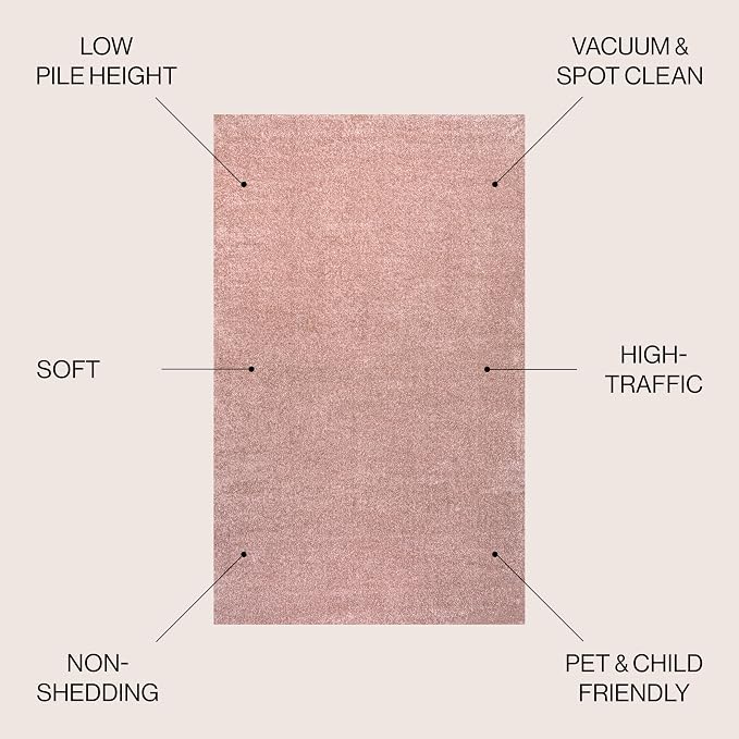JONATHAN Y Haze Solid Low-Pile Pink 5x5 Square Indoor Area Rug, Coastal,Bohemian,Minimalist,Classic, Easy-Cleaning for Living Room,Bedroom,Kitchen,Pet Friendly,Non-Shedding (SEU100P-5SQ)