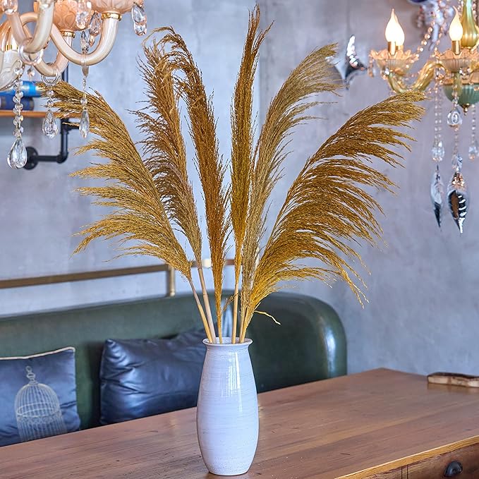 Pampas Grass Decor Tall,Long Pampas, Large Pompas Floral, Elegant Feather Flowers for Wedding Decorations, Living Room Decor (Natural Gold, 8pcs 31.5"(80cm))
