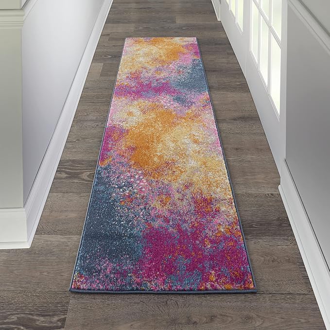 Nourison Home Passion Modern Sunburst 2'2'' x 14 Area-Rug, Easy-Cleaning, Non Shedding, Bed Room, Living Room, Dining Room, Kitchen (2x14)