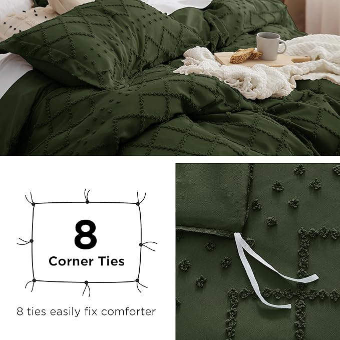 Bedsure Boho Twin Duvet Cover Size - Dark Green Breathable & Soft Boho Bedding, Machine Washable Comforter Cover for All Seasons, Includes 1 Duvet Cover 68"x90" with 1 Pillow Sham & Zipper Closure