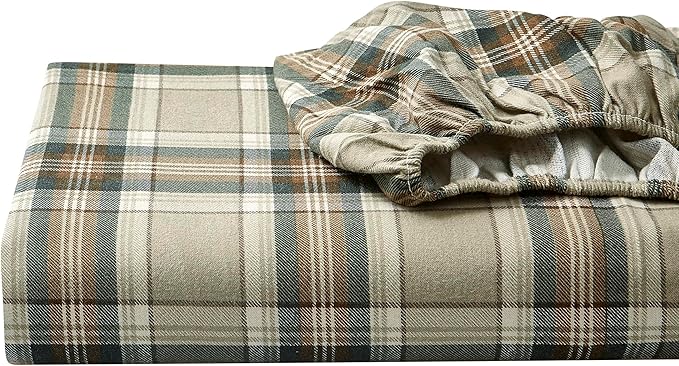Eddie Bauer - Flannel Sheets King Size, Anti-Pilling & Wrinkle Resistant Cotton, Touchably Soft for All-Season Comfort - Bed Sheets with Matching Pillowcases & Fitted Sheet (Edgewood Plaid Green)