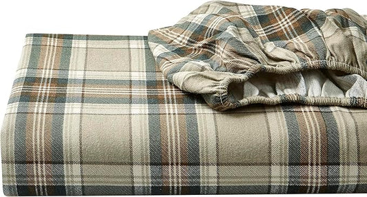 Eddie Bauer - Flannel Sheets King Size, Anti-Pilling & Wrinkle Resistant Cotton, Touchably Soft for All-Season Comfort - Bed Sheets with Matching Pillowcases & Fitted Sheet (Edgewood Plaid Green)