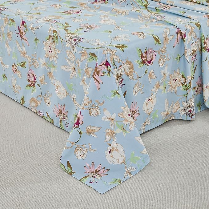 Brandream Floral Bedding Botanical Flower Farmhouse Queen Size Sheets Set Luxury Bedding Collections 800 Thread Count 100% Egyptian Cotton Deep Pocket, 4 Piece Blue