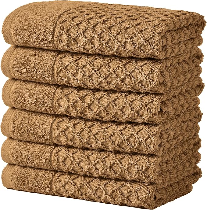 Great Bay Home Hand Towels - 100% Cotton 6 Pack 26x16 Hand Towel Set - Absorbent, Durable, Quick-Dry Towels for Bathroom (Mocha)