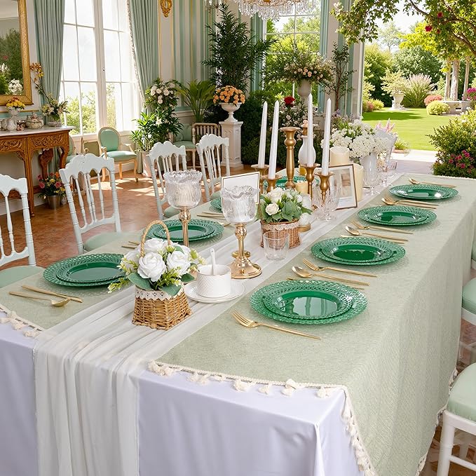 COLOSUS 60Pcs Green Christmas Plastic Plates, Fancy Green Scallop Plates, Heavy Duty Lace Hollowed Out Plate include 30 Dinner plate 10” and 30 Salad/Dessert plate 7.5”for Christmas