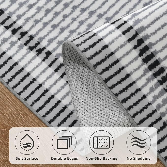 Merelax 6x9 Area Rugs for Living Room - Washable Non-Slip Large Bedroom Rug, Indoor Floor Carpet Low Pile Soft Farmhouse Rug for Dining Room, Mudroom, Modern Aesthetic Geometric Decor, Grey