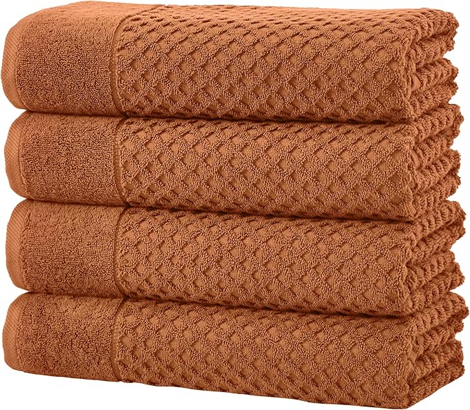 Great Bay Home Bath Towels - 100% Cotton 4 Pack 54x27 Bath Towel Set - Absorbent, Durable, Quick-Dry Towels for Bathroom (Copper)
