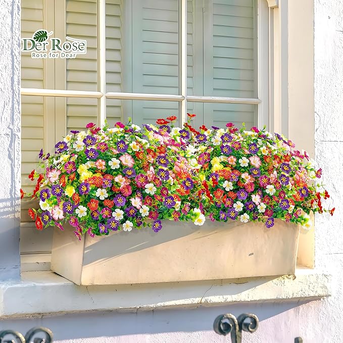 Der Rose 24 Bundles Artificial Flowers for Outdoor Fake Flowers Plants for Home Garden Porch Farmhouse Decor