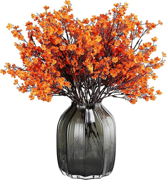 JAKY-Global Babys Breath Silk Artificial Flowers Bulk with Vase 10pcs for Fall Decor Fake Flower Bouquet Bulk for Home Kitchen Indoor Bouquet Floral Arrangement Table Centerpieces Party Decor(Orange)