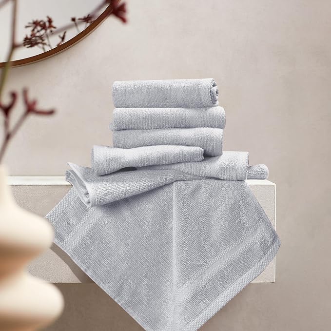 GLAMBURG Ultra Soft 12-Piece Washcloths Set 13x13-100% Ringspun Cotton - Durable & Highly Absorbent Face Towels - Ideal for use in Bathroom, Kitchen, Gym, Spa & General Cleaning - Light Grey