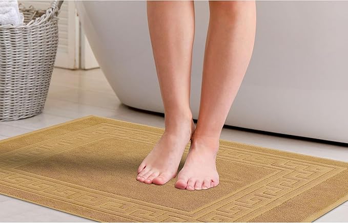 Superior Hotel & Spa Quality Bath Mat Set of 2, Made of Long-Staple Combed Cotton, Durable and Washable Bathroom Mat 2-Pack - Toast, 22" x 35" each