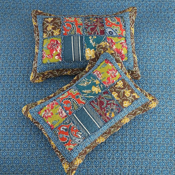 Yvooxny Queen Quilt Set Reversible Paisley Queen Size Quilted Bedspread Coverlet Set Country Farmhouse Cottage Quilted Bedding Set with Pillowcases for All Seasons, Queen Size, 98 * 90 Inches
