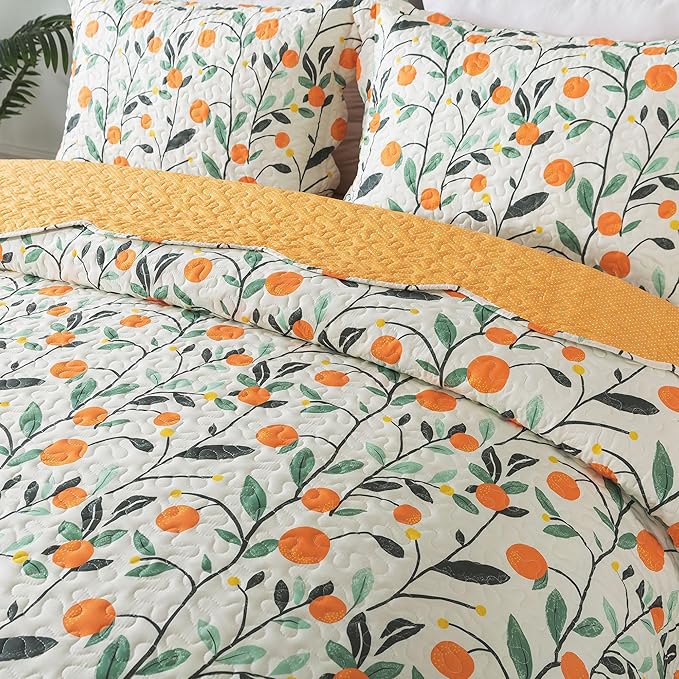 HoneiLife Floral Quilt King Size - Wildflower Bedspreads 3-Piece, Fruit Quilt Sets for King Beds, Microfiber Coverlets Botanical Bed Cover King Quilt Bedding Sets for All Season Use