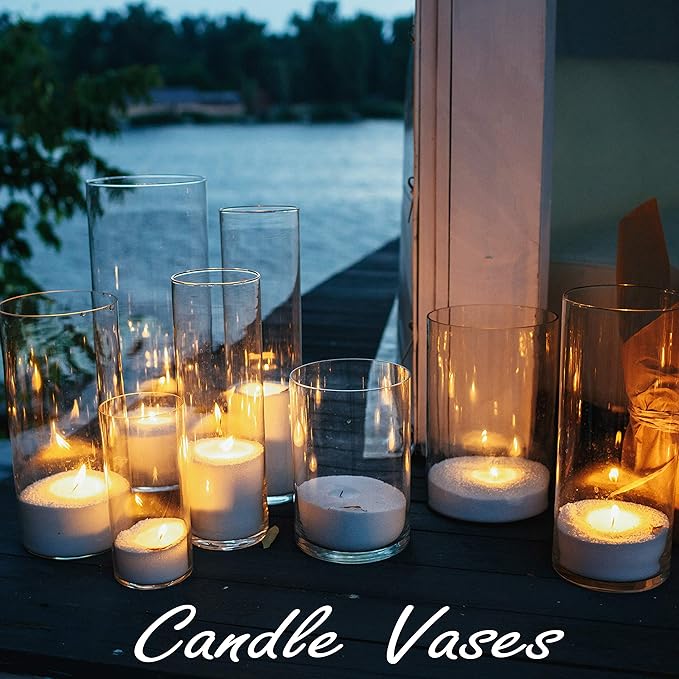 CYS EXCEL Cylinder Clear Glass Vase (H:5.9" D:5.9") | Multiple Size Choices Glass Flower Vase Centerpieces | Hurricane Floating Candle Holder Vase