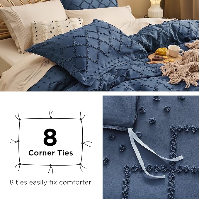 Bedsure Boho Twin Duvet Cover Size - Navy Breathable & Soft Boho Bedding, Machine Washable Comforter Cover for All Seasons, Includes 1 Duvet Cover 68"x90" with 1 Pillow Sham & Zipper Closure