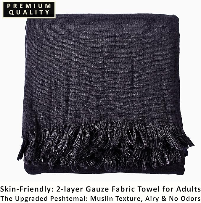 PÜSKÜL - Premium 2-Piece Oversized Muslin Bath Towel for Adult 35x70 Extra Large Bath Sheets | Natural 100% Turkish Cotton Soft Absorbent Quick-Dry Light Spa & Beach Towels(Pack of 2, Anthracite)