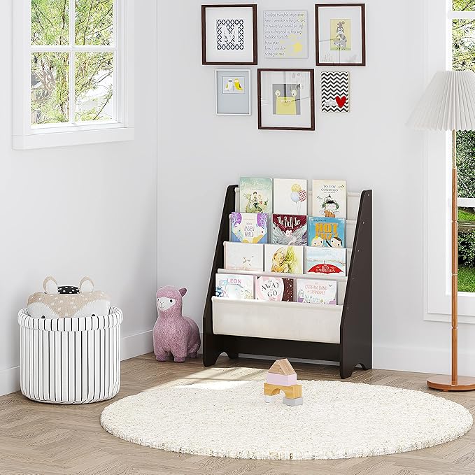 UTEX Kids Sling Bookshelf - Kids Magazine Rack with Organizer, Book Organizer (Espresso)