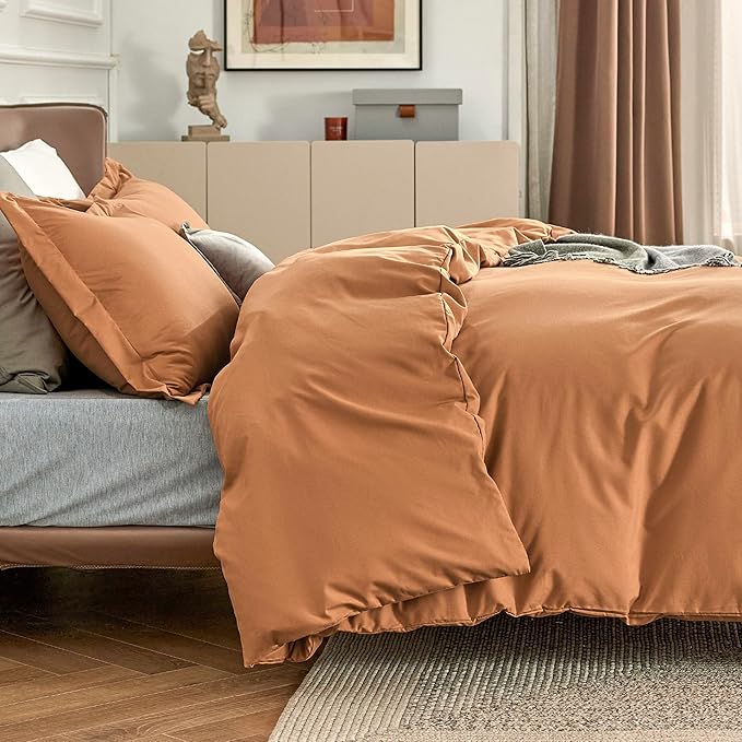 Bedsure Duvet Cover King Size - Soft Double Brushed Bedding Set for Kids & Adults, Zipper Closure, 3 Pieces, Includes 1 Duvet Cover (104"x90") & 2 Pillow Shams, NO Comforter, Burnt Orange