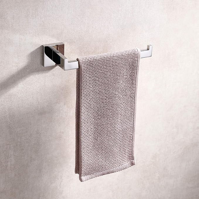 TASTOS Premium Stainless Steel Hand Towel Holder, Square Hand Towel Ring Heavy Duty Wall Mounted Modern Hand Towel Bar for Bathroom Kitchen, Polished Chrome