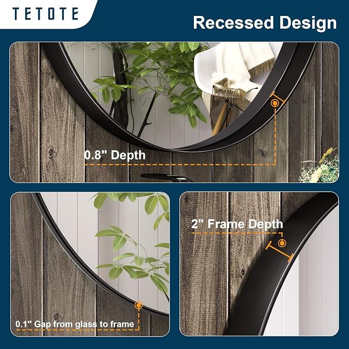 TETOTE Black Oval Bathroom Mirror, 24 x 36 Matte Black Framed Wall Mounted Mirror for Vanity, Modern Decorative Shatterproof Oval Wall Mirrors for Entryway, Living Room, Bedroom