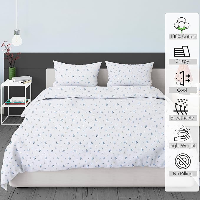 RUVANTI 100% Cotton Sheets Queen Size Set, 4 Pieces, Soft & Breathable Percale Weave Bedding, Deep Pocket 16", Hotel Standard, Crisp Cool Feeling, Durable, Perfect Floral Bed Sheet, Phulkari