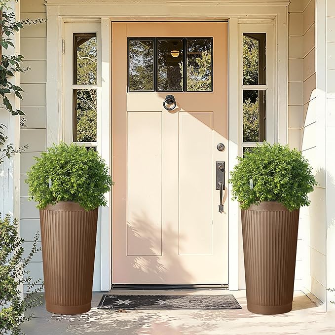 Set of 2 Tall Self-Watering Planters, 24" Large Planters with Water Level Indicator for Indoor & Outdoor Plants, Modern Planters for Garden, Patio, Balcony, Porch, Terracotta