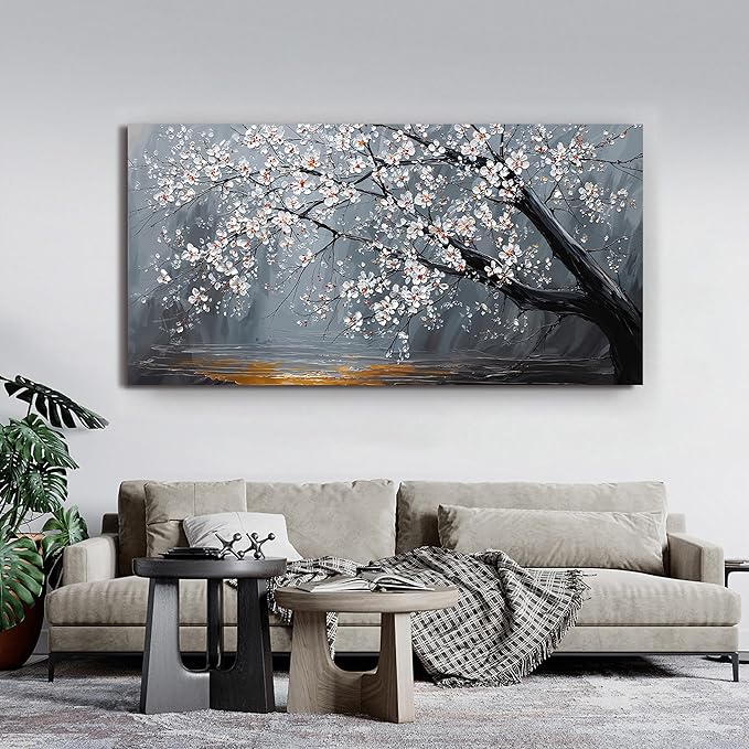Large Canvas Wall Art Decor Modern Botanical Wall Art Prints Art Work For Flower Wall Decor 29"X 58" Artwork For Walls Black And White Floral Wall Art Pictures For Living Room Bedroom Office Decor