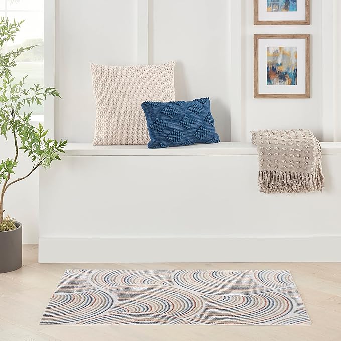 Nourison Home Astra Machine Washable Ivory Multicolor 4' x 6' Area Rug - Easy Clean, Non Shedding, Bed Room, Living Room, Dining Room, Kitchen (4' x 6')