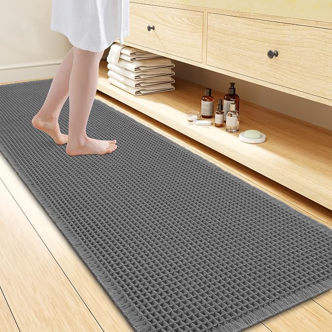 Smiry Waffle Bath Mat 72x24, Extra Soft Absorbent Bathroom Rugs, Non Slip Machine Washable Quick Dry Bath Rugs for Bathroom Floor, Tub, Shower, Home Decor Accessories, Dark Grey