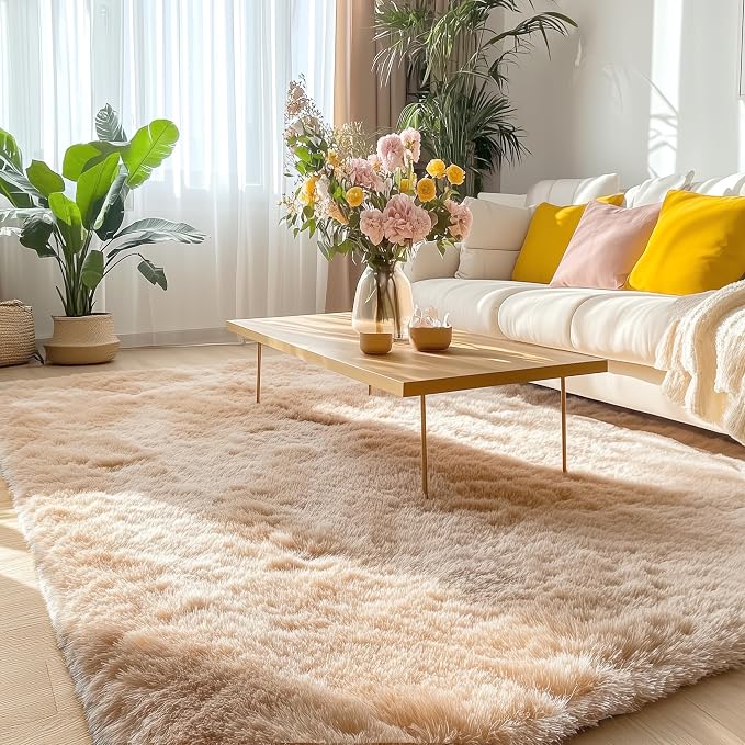 OLANLY 5x6 Area Rugs for Living Room Bedroom, Machine Washable Soft Fluffy Shaggy Bedside Rug, Indoor Floor Carpet for Kids Girls and Boys, Dorms, Nursery Rooms, Home Decor Aesthetic, Beige