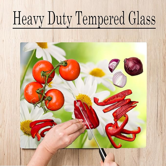 Daisy Floral Pattern Flower Love Kitchen Glass Cutting Board Decorative Valentine's Mother's Day Gift For Her Flowers (Daisy)